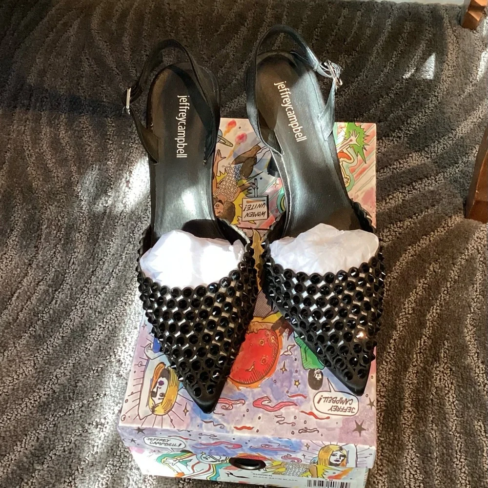 Jeffrey Campbell Shiner Slingback Rhinestone pointed toe pump size 9 Worn 1x - Picture 8 of 15